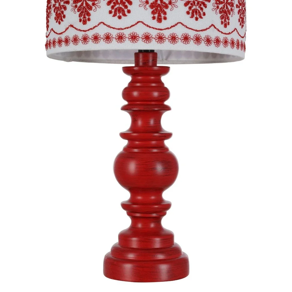 The Pioneer Woman Red Turned Table Lamp with Eyelet Linen Shade, New in Box